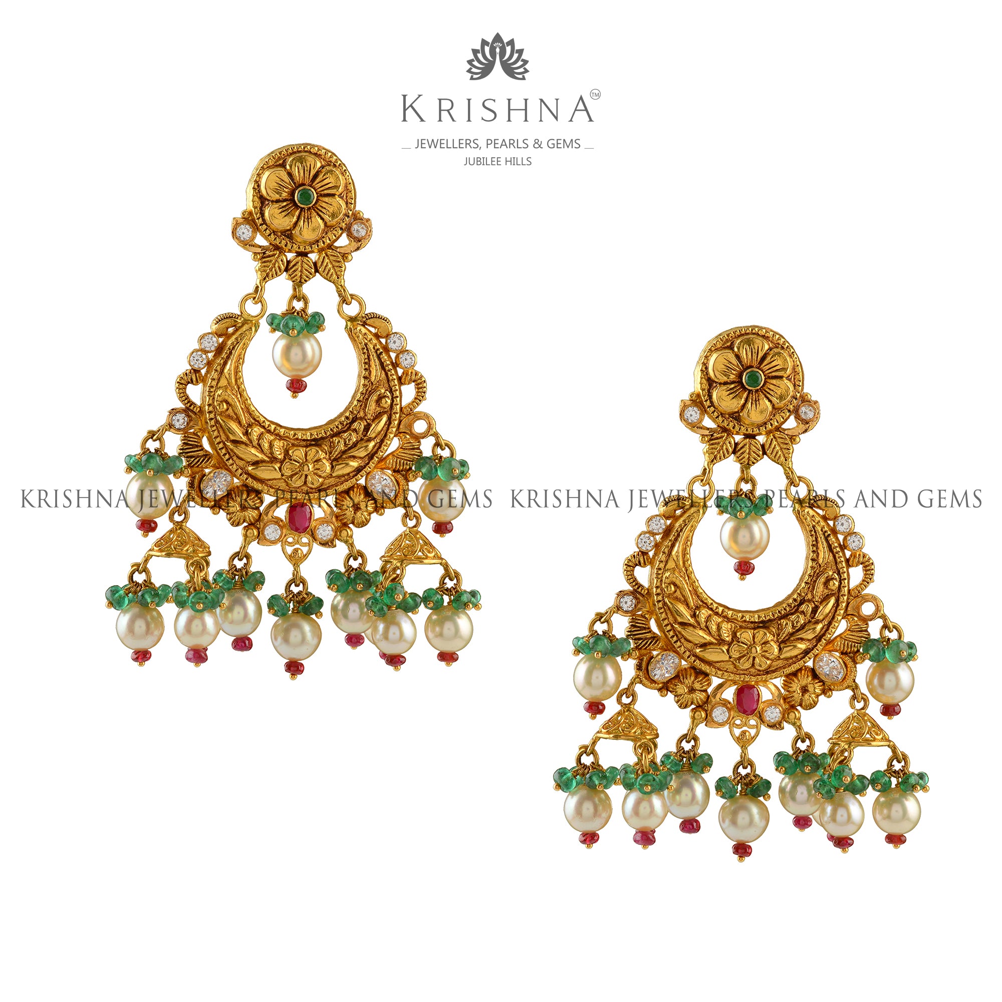 Regal Gold Chandbali Earrings - Krishna Jewellers Pearls and Gems
